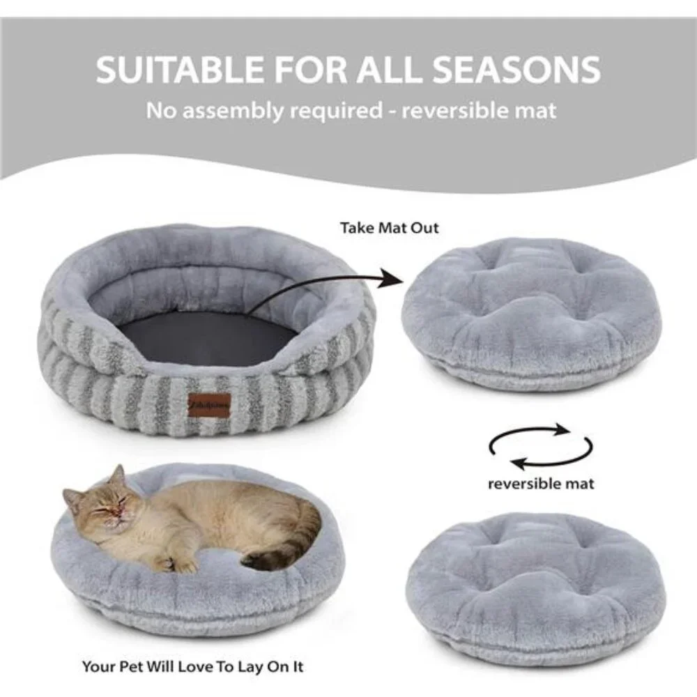 Cat Bed Kitten Bed - Washable Round Cat Beds for Indoor Cats, Soft Corduroy
